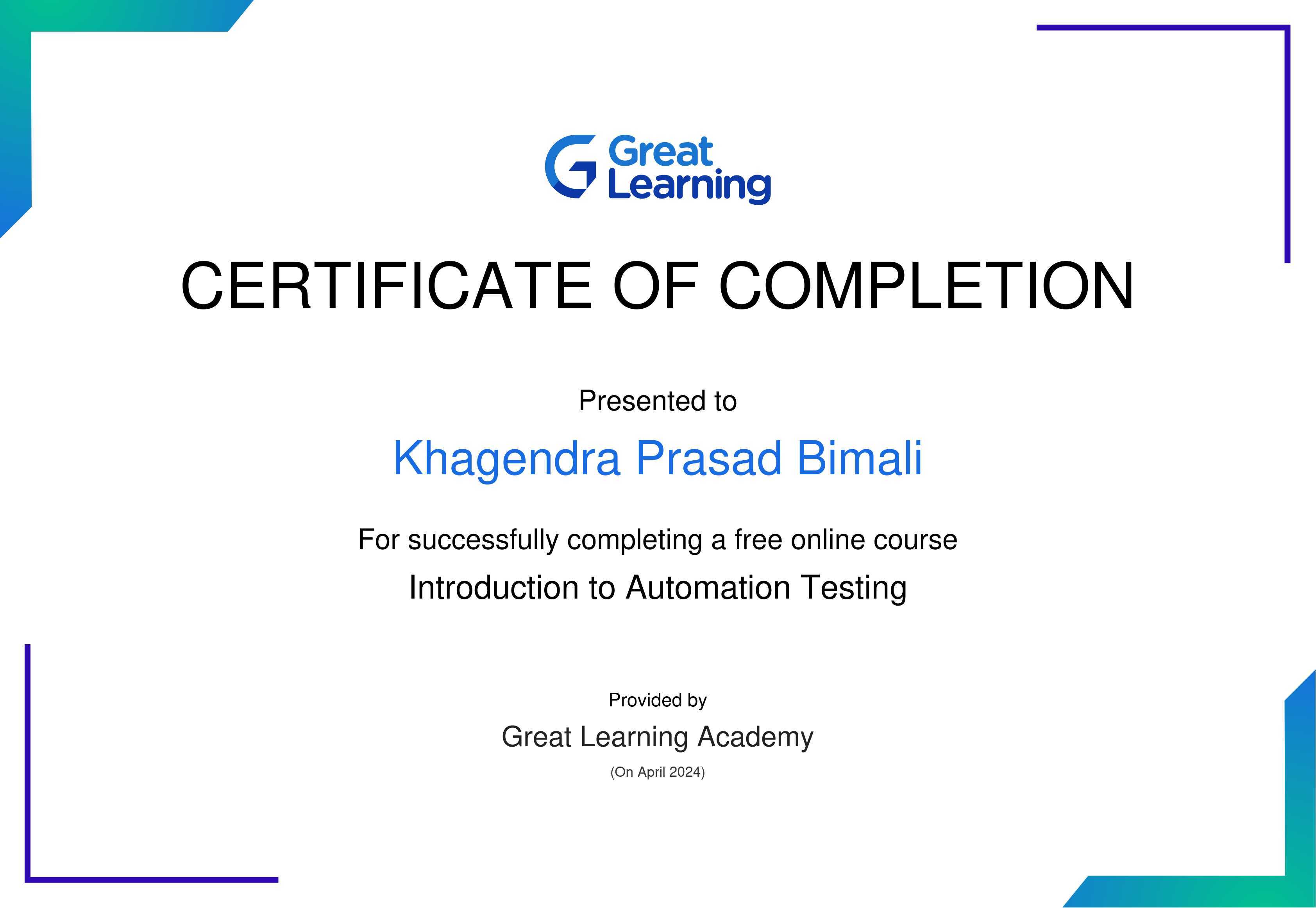 Automation Testing Certificate